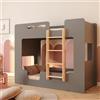 smartwood Letto a Castello 80x180 cm con Sponde, Legno, Grigio, MIMI B