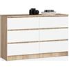 AKORD | Cassettiera K-120 con 6 (2x3) Cassetti | Moderna Mobiletto per Soggiorno Sala da Pranzo Camera da Letto Corridoio Bagno | Armadio Cameretta | 120x77x40 cm | 43kg | Rovere Sonoma/Bianco