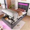 SACOOL Letto imbottito 90 x 200 cm senza materasso lino grigio stoccaggio idraulico con luci a LED telecomando APP con presa USB