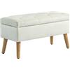 HOMCOM Panca Portaoggetti con Coperchio, Contenitore in Tessuto Effetto Velluto, Gambe in Legno, Portata fino a 120 kg, per Soggiorno, Camera da Letto, Corridoio, 80 x 35 x 40 cm, Crema