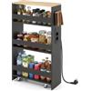 RELAX4LIFE Carrello Portaoggetti Ultra Sottile a 4 Ripiani 13cm/20cm con Ruote 360° e Freni, Salvaspazio e Stretto per Cucina, Bagno (Naturale+Nero, 48x20x81 cm-Prese Multiple)