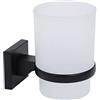 VR VETRINEINRETE Vetrineinrete® Bicchiere Porta spazzolino da Muro in Acciaio Nero e Vetro Satinato Fissaggio con Viti o Senza Viti Biadesivo Accessori arredo Bagno