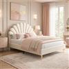 BEIJIALY Letto Matrimoniale Imbottito 140x200 cm Moderno Letto con Testiera a Conchiglia Velluto Gambe Dorate Telaio Letto con Doghe Senza Materasso (Beige)