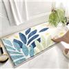 FANSU Tappeto Bagno Antiscivolo, Tappeto Cucina in Microfibra Tappetino Bagno Assorbente Tappeto Doccia Lavabile per Bagno, Cucina, Camera da Letto (50x80cm,Foglia Blu)