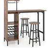 COSTWAY Set 3 Pezzi Tavolo e Sedie da Bar, Tavolo e Sgabelli da Pub Industriale con Porta Calici e 6 Portabottiglie da Vino, Set di Tavolo per Sala da Pranzo, Ristorante e Bar (Caffè)