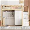 Moimhear Letto a soppalco 90 x 200 cm con grande armadio mensola e tavolo, spazio per scale multiuso in legno (bianco + colore naturale), LDB00110