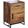 FineBuy Comodino da Letto Legno Massello Sheesham/Metallo 45x35x65 cm Stile Moderno | Consolle Notturna con cassetto e Anta | Comodino da Notte Alto