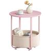 WOLTU Tavolino da Caffè Rotondo Salvaspazio con Cestino Portaoggetti in Tela e Struttura in Metallo, Tavolo Salotto Piccolo per Soggiorno, Balcone, Camera da Letto, Rosa+Beige