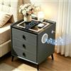 GXSDYYDS Comodino Moderno con Altoparlante Bluetooth, Ricarica Wireless, Luce LED, 3 Cassetti, 2 USB, Tipo C, Grigio Scuro, 59 x 40 x 45 cm