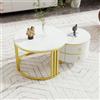 DACHETOU Tavolino rotondo in MDF 2 in 1, tavolino con piano lucido e 1 piano in marmo bianco, combinazione tavolino da salotto con 2 cassetti, 45 x 70 x 70 + 40 x 50 x 50 cm (bianco + oro)
