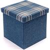 INTRECCI Pouf Contenitore Scozzese in Tessuto, Cassapanca Poggiapiedi Tartan Imbottita Contenitore, Sgabello Salvaspazio in Tessuto disponibile in più Colori (Blu/Nero)
