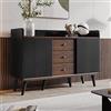 NADEUSAK Credenza 80 x 120 cm, con tre cassetti, squisite venature, credenza per camera da letto e soggiorno, nero moderno + colore legno, con ripiani