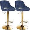 CLP Sgabelli da bar Milet set da 2, regolabili in altezza con schienale, imbottiti in velluto, struttura in metallo girevoli Colore:blu;Materiale base:metallo oro