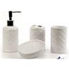 Gicos Set Accessori da Bagno in Ceramica 4 Pezzi, portaspazzolino, Dispenser Sapone,piattino Porta Sapone e Bicchiere da lavandino Colori Assortiti Bianco o Tortora Decoro Rombi PAM-783227