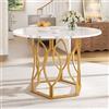 Merax Tavolo da pranzo rotondo bianco motivo marmo per soggiorno, cucina, sala da pranzo, tavolo in MDF, gambe regolabili dorate in ferro, 100 × 100 × 76 cm, bianco/oro