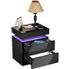 Rcynview Comodino a LED Nero Lucido in Legno Con Cassetti e Illuminazione in 16 Colori, Flip Top, per Camera da Letto, Soggiorno (45 x 35 x 52 cm)