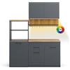 Vicco Cucina singola Egbert, Antracite, 160 cm | con tavolo allungabile con striscia LED, con asciuga piatti integrato e ripiani laterali