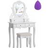 BDW Toilette TL03 - con specchio, cassetti e sgabello - tavolino - per camera da letto, cameretta dei ragazzi -Tavolo da trucco - Tavolo da toeletta - Tavolo per cosmetici - Stile vintage - Bianco