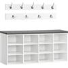 HOOBRO Panca Scarpiera, 100 x 30 x 48 cm, Panca Contenitore con Scomparti Aperti, Portaoggetti, Seduta Imbottita, Stabile, per Ingresso, Corridoio, Camera da Letto, Bianco EWT112HX01