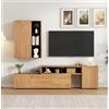 BENMWS Set da parete per TV con vetrina (set completo, 2 pezzi), supporto da parete incluso, set da TV e scaffale, in piedi e sospeso (colore legno + nero 1)