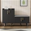 MCDSAJ Scarpiera moderna con venature del legno con seduta imbottita e 4 ante portaoggetti, organizer per scarpe in legno rustico per ingresso, corridoio, soggiorno, camera da letto, nero