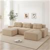 Wyibwy Divano modulare angolare a U,divano componibile Boneless 3 posti con 2 poggiapiedi,divano a compressione senza montaggio,divano con seduta profonda,divani Componibili 5 posti,velluto a coste,Beige