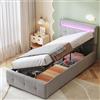 Gegtuon Letto Imbottito 90x200 cm con Illuminazione LED per Bambini, Letto Singolo con Idraulico Contenitore e Testata, Struttura Letto con Rete a Doghe per Ragazzi, senza Materasso, Velluto (Grigio)