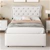 DACHETOU Letto piatto, letto imbottito, beige chiaro 90 x 200 cm, cuscino comodino con borchie decorative, doppi cassetti, senza materasso