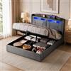 BLSYHDH Letto contenitore 140x200 con LED, LETTO imbottito con contenitore LETTO imbottito LED idraulico letto matrimoniale con ripostiglio letti capitonné letti per adulti contenitore (grigio chiaro+