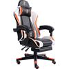 Trisens Sedia da gioco in design racing con braccioli imbottiti flessibili, ergonomica, in similpelle, con poggiapiedi estraibile e cuscino di supporto extra, colore: nero/bianco/arancione