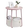 VASAGLE Tavolino, Tavolino Rotondo con Cestino in Tessuto, Spazioso, per Soggiorno Camera da Letto, Comodino, Stile Moderno, Rosa Pastello e Bianco Crema LET223R61