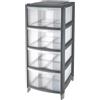 Sicignano Casalinghi Ingrosso Casalinghi Sicignano | Cassettiera a 4 Cassetti con Piedini e Ruote, Polipropilene, Linea Bambù - Design Moderno, Ideale per Casa e Ufficio - 38.5x39.5x86h cm, Colore Grafite/Trasparente, Made in Italy