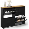 IDMarket - ESTER zapatero de metal negro de 4 puertas para 20 pares con tapa de madera de diseño industrial