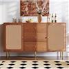 Wyibwy Cassettiera a 2 ante e 3 cassetti, cassettiera in rattan con cassetto, ripiano regolabile, per soggiorno camera da letto, noce B150 x T40 x H90cm