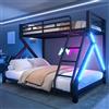 Lcoho 90 x 200 cm, 140 x 200 cm, letto a castello, telaio in ferro, lettino per bambini, con striscia luminosa a LED, ringhiera di sicurezza, scaletta, senza materasso, (nero)
