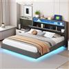 Autheria Letto Matrimoniale 160x200 cm con LED e USB, Letto una piazza e mezza con Spazio SullaTestiera e vano Portaoggetti, Letto Imbottito con rete a doghe, Struttura Letto Matrimoniale Grigio