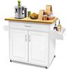 YRHome Carrello da cucina mobile per isole da cucina con portaspezie e porta asciugamani e cassetto, carrello da cucina con piano di lavoro in legno, 115 x 36 x 90 cm, bianco