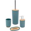 Inbagno Set Bagno Accessori Completo - 4 Pezzi, Kit Accessori appoggio in ABS e Legno bambù, Include Dispenser, portaspazzolini, portasapone e scopino WC, Linea Surf