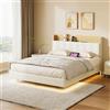 BSMGSGN Letto Sospeso Matrimoniale con Contenitore 160x200 cm, Struttura Letto Matrimoniale, Giroletto con Illuminazione a LED, Struttura letto Sospesa con Rete a Doghe, Bianco, Senza Materasso