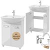 Deftrans Lavabo con mobiletto in piedi, set di mobili da bagno, 85 x 60 x 40 cm, bianco lucido, mobiletto con lavabo e rubinetto con spina a clic, armadietto per bagno