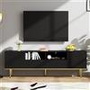 KOMHTOM Supporto per TV nero credenza TV mobile lowboard con cassetti e gambe dorate tv board per camera da letto soggiorno (nero+oro)