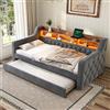 Oxtao Divano letto imbottito allungabile, 90 x 190 cm, letto singolo con ambiente LED e porta USB-C, letto con molti scomparti, per camera da letto, camera degli ospiti o ragazzi (grigio, 90 x 190 cm)