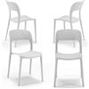 REDÒKASA Set 4 sedie in polipropilene KATE, impilabile, resistente ai raggi UV, design moderno, ideale per sala da pranzo, cucina, sala d'attesa, bar, ristoranti o da esterno (Bianco, 4)