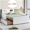 Trdlpyn Letto Imbottito per Bambini 90 x 200 cm, con Luce Notturna e Porta di Ricarica USB, con Vani Portaoggetti, Letto Singolo per Ragazzi e Ragazze, Tessuto in similpelle, Bianco