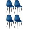 CLP Set 4 Sedie Da Pranzo Napier Decorative I Tessuto I Velluto I Similpelle, Colore: blu, Materiale: Velluto