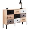 IDMarket - Credenza a 3 ante e 3 cassetti 110 cm SACRAMENTO design industriale
