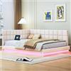 Trdlpyn Divano Letto 140x200 con Striscia Luminosa a LED e Presa USB, Letto imbottito con Rete a doghe, Divano letto Matrimoniale, Letto ospiti in velluto, Beige