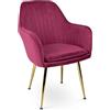 SAMIRA Sedia da pranzo in velluto poltroncina vintage (1, Bordeaux)