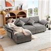 Soweiz Divano angolare a forma di L con poggiapiedi, divano letto convertibile a 3 posti, 4 cuscini, braccioli regolabili, tessuto ciniglia, adatto per soggiorno/ufficio/appartamento, 218 x 156,5 x 86