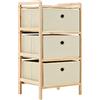 vidaXL Armadietto in Cedro e 3 Cesti in Tessuto Mobiletto Beige Cassettiera